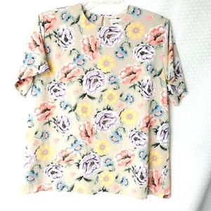 Sweet Floral Blouse Short Sleeve by Notches Petite Size 14 Chest 42" Cottagecore